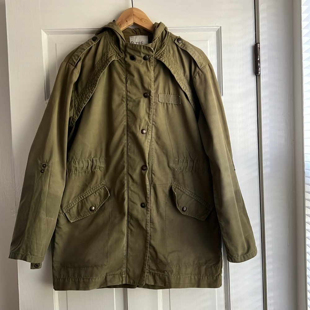Zara Green Military Jacket with Hood (Size Medium)